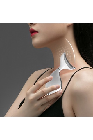 Hangfox Yenilenebilir Pil Liçli Boyun Ve Yüz Gerginleştirici Cihazı - Cilt Bakımı Aleti, İç Çizgileri Azaltır, Çift Alttan Dudak Azaltır Beyaz