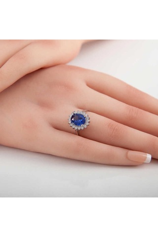 Casera's Gümüş Mavi Taşlı Oval Kadın Yüzük Csr2184799 Gümüş