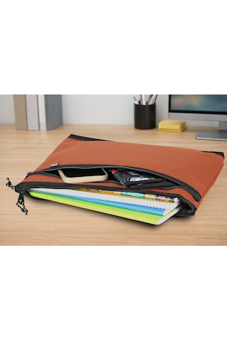 Jacbag Dual Zip Folder -iki Bölmeli Dosya Çanta A4 Dual Zip Folder-kiremit Tek Renk