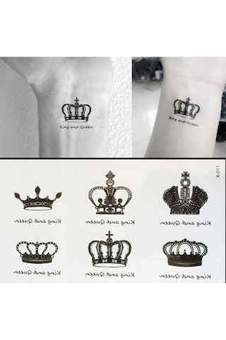 Geçici Dövme King Queen Crown Kral Tacı Taç Ufak Vücut Dövmesi Tattoo