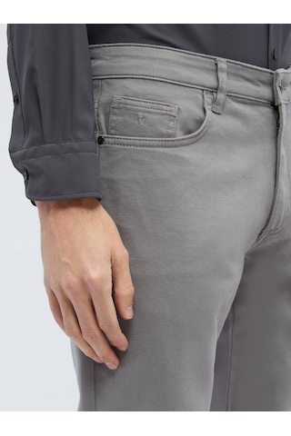 Kip Gri Dokuma Slim Fit Casual Pamuk Karışımlı Pantolon 659489 Gri