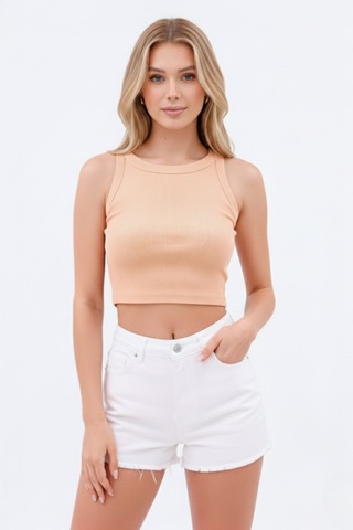 Zedefx Kadın Halter Yaka Pencere Detaylı Crop Bluz Turuncu