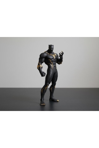 Black Panther Altın Detaylı Figür - Kara Panter Ayakta Duruş Pozu Biblo Marvel Avengers Masaüstü Dekoratif Obje Koleksiyonluk