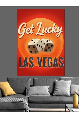 Ahşap Tablo Las Vegas Zar Afişi " İyi Şanslar" Sloganlı