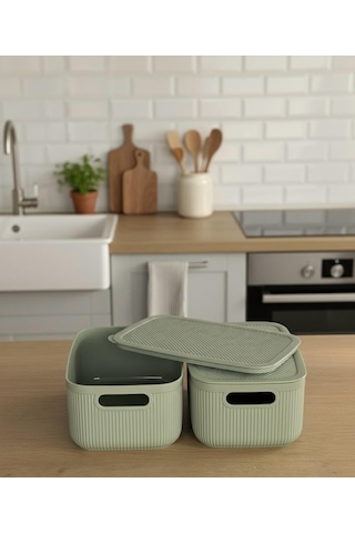 Okyanus Home Linea Smart Box Yeşil 2,4 Lt 2 Adet Kapaklı Çok Amaçlı Saklama Kutusu Yeşil