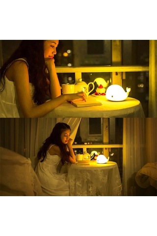 Sevimli Balina Gece Lambası Dokunmatik Sensörlü Renkli Çocuklar Için Usb Şarjlı İthal Ürün Çok Renkli