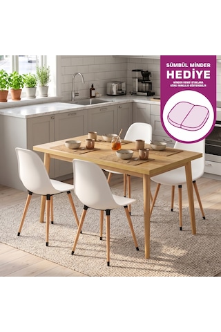 Vilinze Eames Sandalye Avanos Ahşap Mdf Mutfak Masası Takımı - 70x120 Cm Natürel