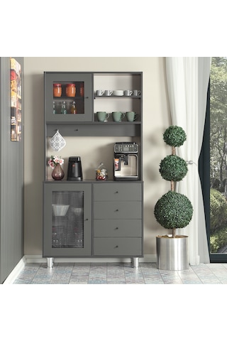 Pasific Home Grano Kahve Köşesi Çok Amaçlı Kiler Dolabı, 96 cm, Antrasit