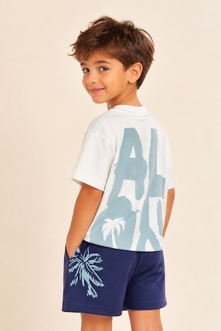 Eray Alp Kids Erkek Çocuk Baskılı Tişört Şort Takımı Yazlık Günlük Model Beyaz