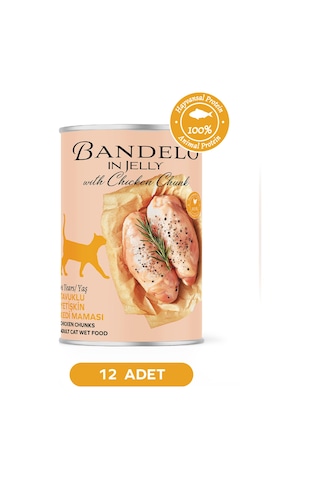 Tavuklu Yetişkin Yaş Konserve Kedi Maması - %100 Hayvansal Protein Jöleli Parça Etli, 400gr X 12 Adet