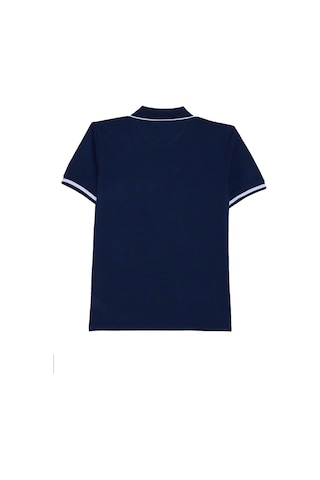 Erkek Slim Fit Dar Kesim %100 Pamuk Jakarlı Düz Yaka Ve Kol Detaylı Lacivert Polo Yaka Tişört-50217 Lacivert