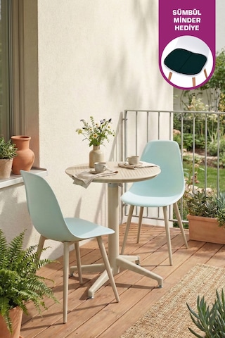 Vilinze Tilia Plastik Bahçe Balkon Bistro Seti Katlanır Masa 60 60 Cm Yeşili Bej