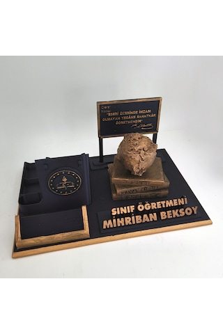 Kişiye Özel Sınıf Öğretmeni Masa İsimliği Ve Kartvizitlik Gold - Siyah
