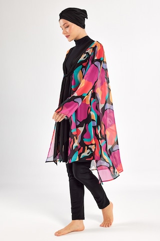 3'lü Pareolu Likralı Tam Kapalı Tesettür Mayo Yumı 1134 Siyah Siyah