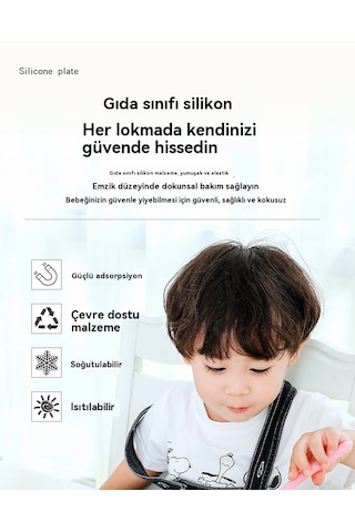 Çocuk Dört Parçalı Silikon Yemek Tabağı Seti-oxford Gri Açık Gri