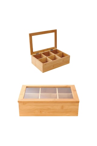 Bambu Organizer Kutu Takı Aksesuar Kutusu, Çay Kutusu 6 Bölmeli