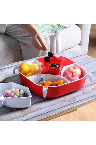 Xiyyadms Kırmızı 360 Derece Döner 5 Bölmeli Plastik Yemek Sepeti - Sulama Delikli, Yemek Saklama Ve Servis İçin, Geniş Kapasite, Ev Ve Partiler İçin Kırmızı