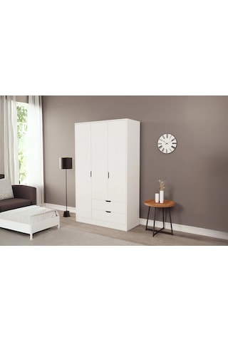 Moderno Trio 3 Kapaklı 2 Çekmeceli Gardırop Şık Ve Fonksiyonel Depolama Alanı Beyaz