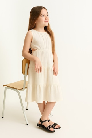 Yanı Dekolteli Kız Çocuk Elbise KREM