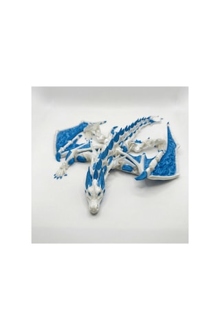 Atatug Dev Boy İpeksi Royal Mavi Ve Beyaz Kanatlı Ejderha Figürü - 23x23 Cm 3d Baskı Hediye