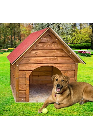 Reyo Suya Soğuğa Dayanıklı Lüks Büyük Boy Ahşap Köpek Kulubesi Kırmızı