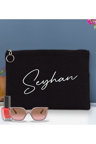 Bk Gift Kişiye Özel İsimli-6 Astarlı Siyah Portföy Çanta 30x21cm, Baskılı El Çantası, Organizer Çanta