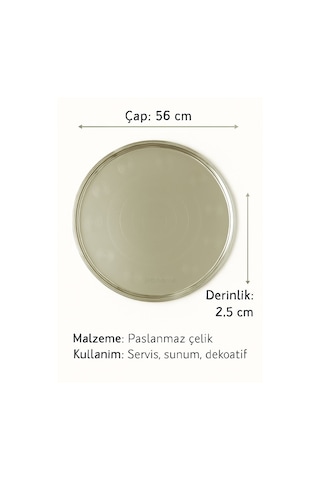 Geleneksel Yer Sofrası Sini 56 Cm Paslanmaz Çelik Tepsi, Yemek Sunum No:60 Metalik Gri
