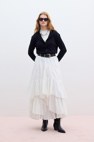 Katlı Boho Vual Etek Ekru Ekru