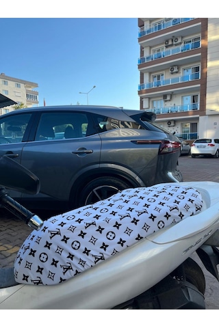 Beyaz Siyah Desenli Penye Motosiklet Kılıfı - 50cc Ve 125cc Motor Uyumlu