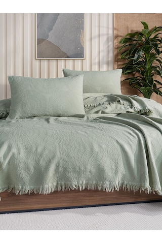 Jakarlı Daire Yatak Örtüsü Seti Çift Kişilik Mint Mint