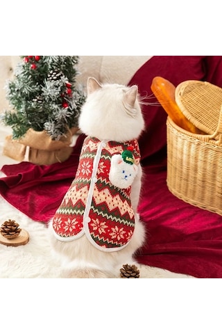 Maxaccess Kışlık Kedi Ceketi Noel Kazak Yünlü Kapamalı Kırmızı Xxl Küçük Köpek Yıkabilir