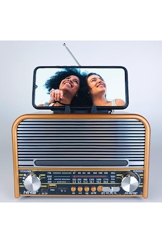 Ns-6678 Retro, Nostaljik, Ahşap Led Işıklı Müzik Seti Fm Radyo Usb Mp3 Player Bluetooth Hoparlör Tasarım-447