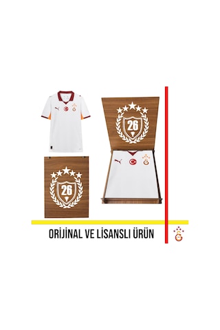 Galatasaray Lisanslı Puma 2025-2026 Beyaz Deplasman Forma 26 Şampiyonluk Ahşap Kutulu 77981102