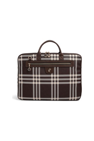 Silver & Polo Silver Polo Kahve - Kahve Çizgili Ekose Kadın Laptop Ve Evrak Çantası Sp1175