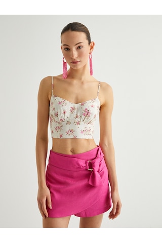 Koton Koton X Melis Ağazat - Crop Çiçekli Büzgülü Atlet Pembe Desenli 4sak30143pw