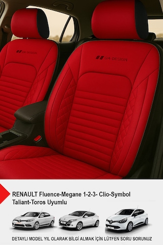 İstanbul Serisi Deri Oto Koltuk Kılıfı Renault Fluence-megan 1-2-3-clio-symbol-tailant-toros Kırmızı