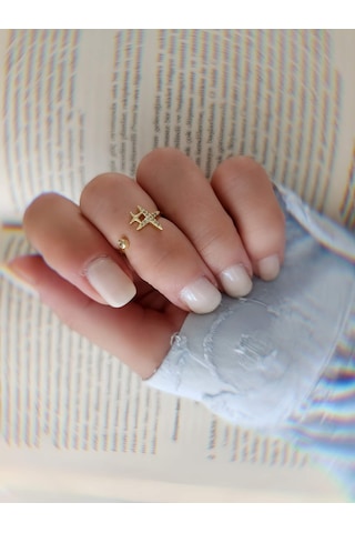 Yıldız Model Zirkon Taşlı Eklem Kıkırdak Kemik Ayarlanabilir Model Altın Renkli Yüzük Gold