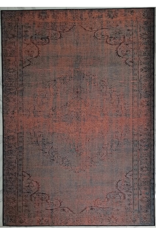 Eskitme Madalyon Desenli Kiremit Ve Antrasit Vintage Halı - 14924ou Kiremit Kırmızısı Ve Koyu Antrasi