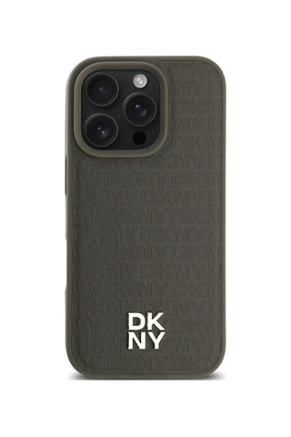 Apple Uyumlu iPhone 16 Pro Kılıf Dkny Lisanslı M-safe Şarj Özellikli 3d Yazılı Repeat Pattern Kapak Kahverengi