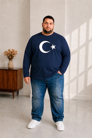 Sngl Tekstil Erkek Büyük Beden Uzun Kollu Ay Yıldız Baskılı Tişört 3xl 4xl 5xl 6xl 7xl 8xl 9xl Lacivert