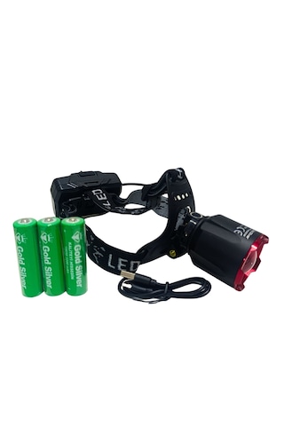 Gold Silver Gs-2090 40w 4000 Lümen Zoomlu Şarjlı Led Kafa Lambası Feneri 3 Pilli 9600 Mah Siyah