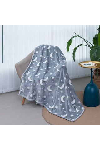 Xiyyadms Gri Ay Desenli Parlak Flannel Battaniye - Işık Veren, Hafif Ve Nem Geçirgen - 1x1.5m Kutulu Çocuklar İçin Uyku Koltuk K覆盖物 Gri