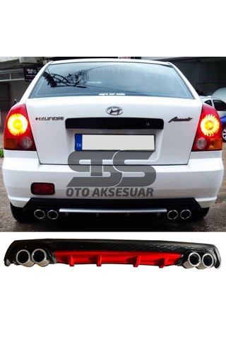 Hyundai Accent Admire Difüzör Arka Tampon Eki 4 Egzoz Çıkışlı Kırmızı Lüx Tip