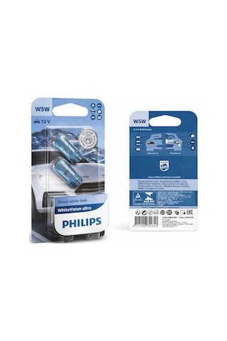 Philips W5w Whitevision Ultra 12v Beyaz Park & Plaka Ampulü 2'li
