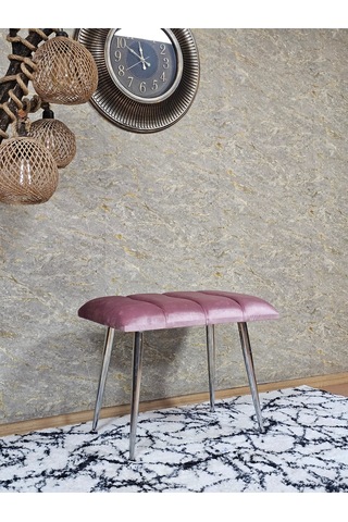 Zafir Krom Sivriltme Ayaklı 60 Cm Puf Bench - Puf - Bench - Oturak - Mutfak Oturağı - Antre Oturağı Pembe