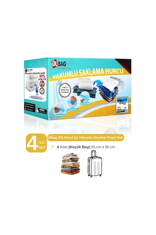 4'lü Vakumlu Saklama Poşet Seti50 Cm X 70 Cm Bavul Içi - Vakumlu Hurç - Vakumlu Torba Şeffaf