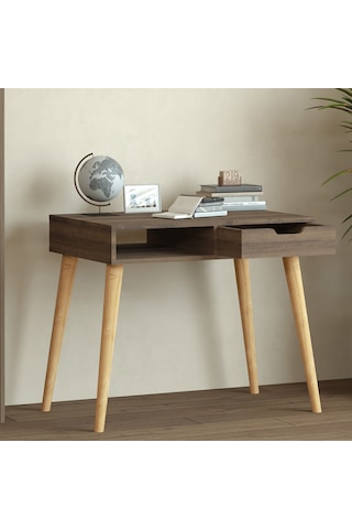 Offer Çalışma Masası, Bilgisayar Masası, Çekmeceli Kilim, Ahşap Ayak, Ev-ofis - Kahverengi Kahverengi