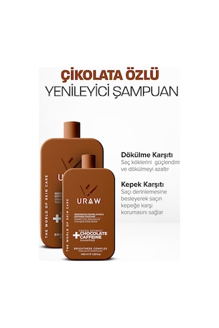 Uraw Çikolata Kafein İçerikli Yoğun Onarım ve Parlaklık Veren Şampuan 400 ML