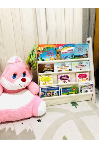 Montessori Çocuk Bebek Odası Taşınabilir Eğitici 4 Raflı Bez Kumaş Kitaplık Krem