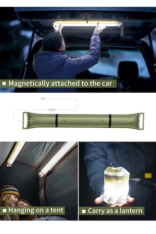 Şişme Led Kamp Lambası, Usb Girişli, Mıknatıslı Haki